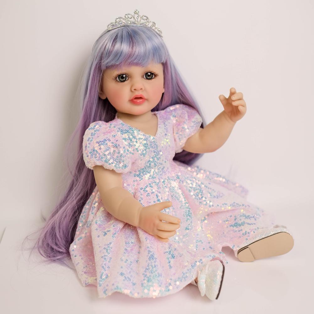 Lifelike 55cm Full Vinyl Body Reborn Baby Dolls Betty Real Looking Princess Girl Baby Dolls with Colorful Pasted Long Hair Newborn Doll Kid's Play Toy