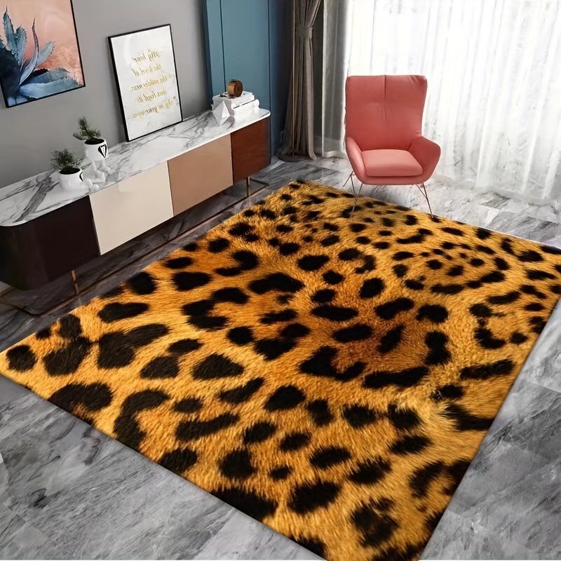 1pcs Vintage Simple Living Room Leopard Rug Floor Mat Carpet Machine Washable Polyester Non-Slip Doormat for Bedroom Entryway