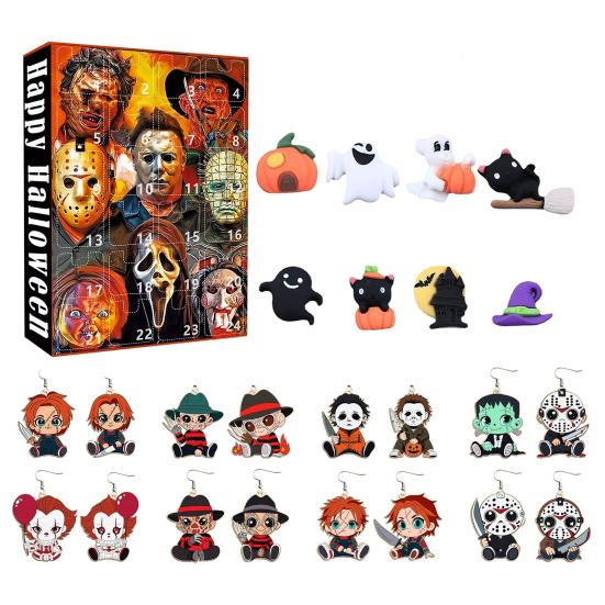 Halloween Advent Calendar 2025 24 Days Countdown Calendar with 24 Pcs Collectible Horror Pendants/Earrings Surprise Gifts for Halloween Decor