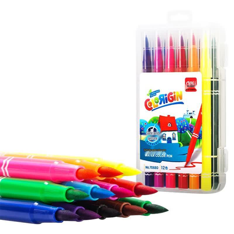 Deli 12-Color Soft-Tip Watercolor Brush Pens