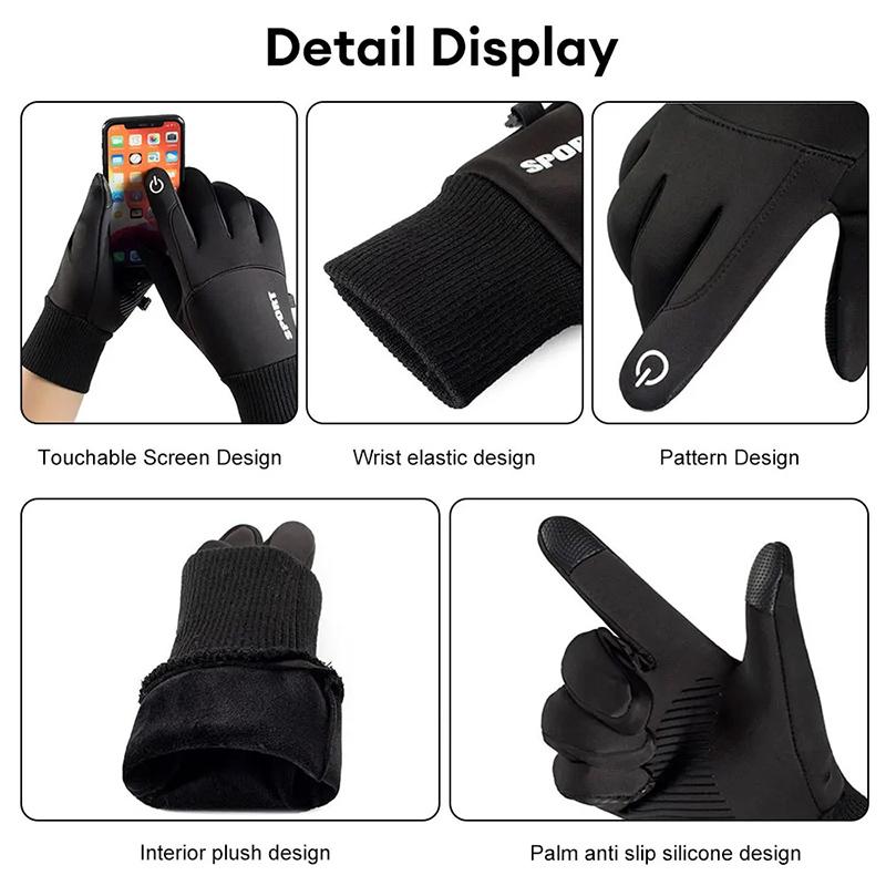 Outdoor Windproof Warm Gloves for Unisex Cycling Running Anti Cold Fleece Lining Waterproof All Finger Gloves Skiing Accessories