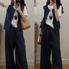 New Plus Size Waist-Cinching Wide-Leg Pants Set: Fashionable Summer Short-Sleeved Vest & Versatile Shirt
