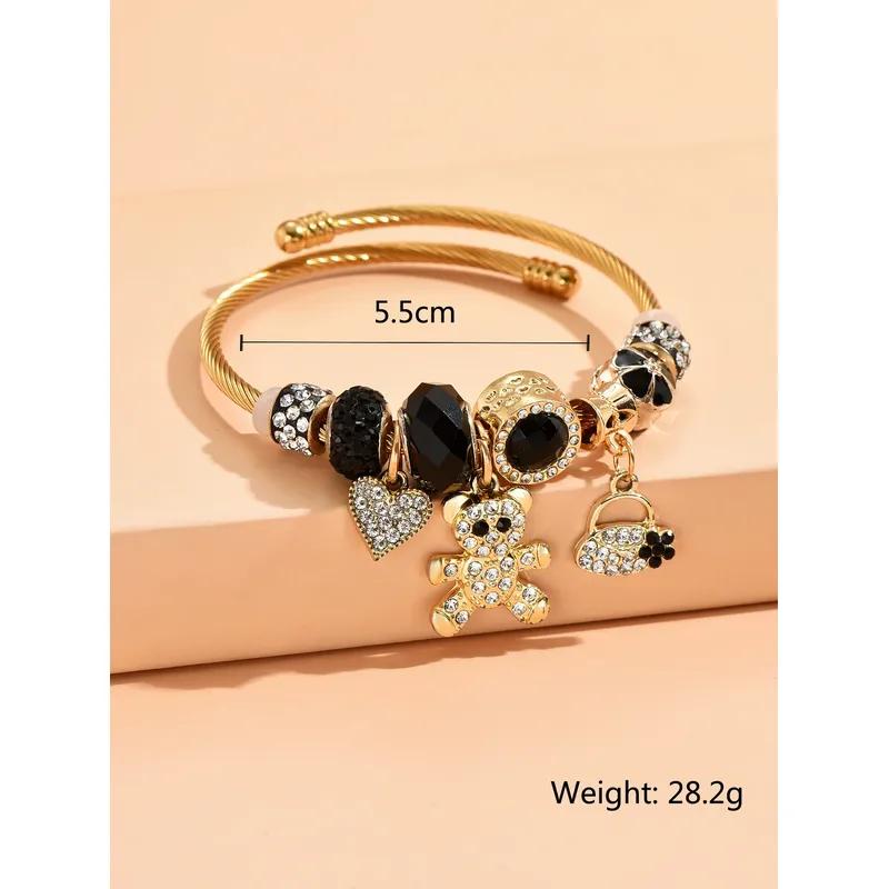 1 Pan Family Style Zircon Love Bear DIY Beaded Bracelet Versatile Handicraft Women's Bracelet