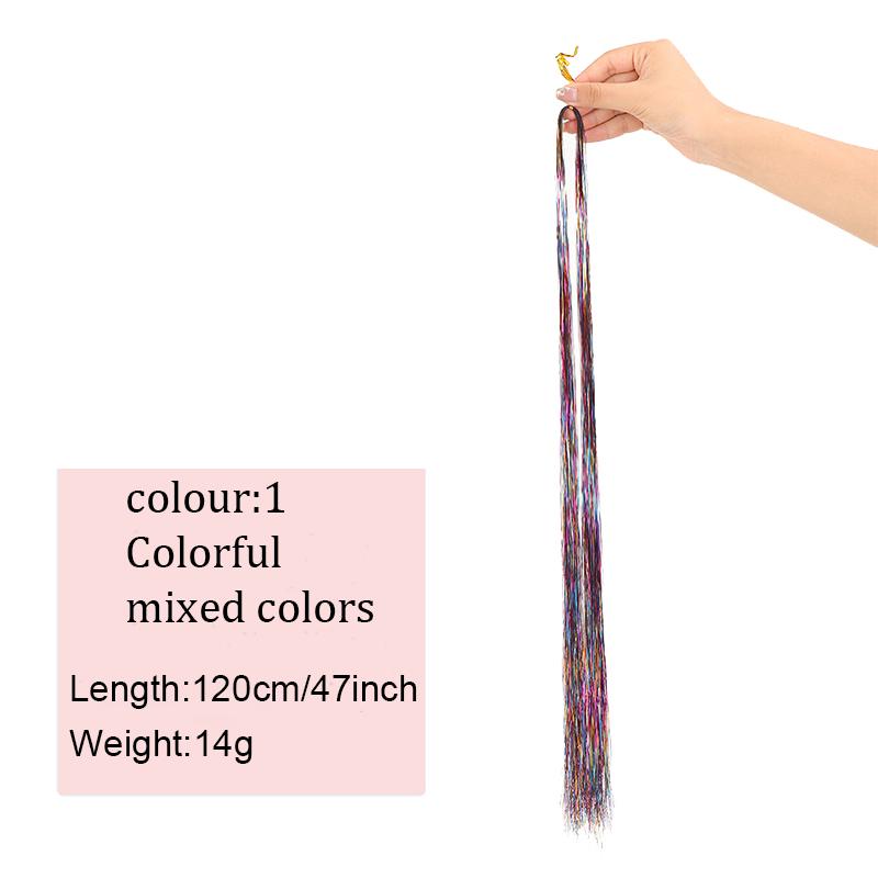 Colorful Bright Crochet Hair Extensions Colorful Silk Rainbow Silk Synthetic Fiber Sparkling Hair Extensions Party Use