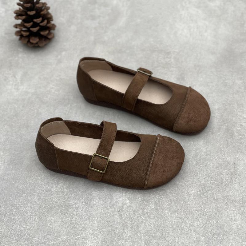 

Johnature Туфли из натуральной кожи с круглым носком и мягкой подошвой. Повседневные универсальные женские туфли на плоской подошве. 35 кофейный