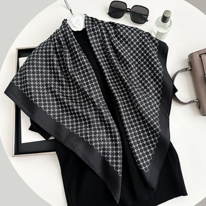 Čiernobiela hodvábna twill šatka so zvieracím vzorom - 90x90CM Jesenný/Zimný šál pre ženy