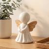 Decorative Statues for Living Room Minimalist Angel Figurine with Wood Texture Wings, Compact Statue, Healing Sculptures Office White Sculpture
