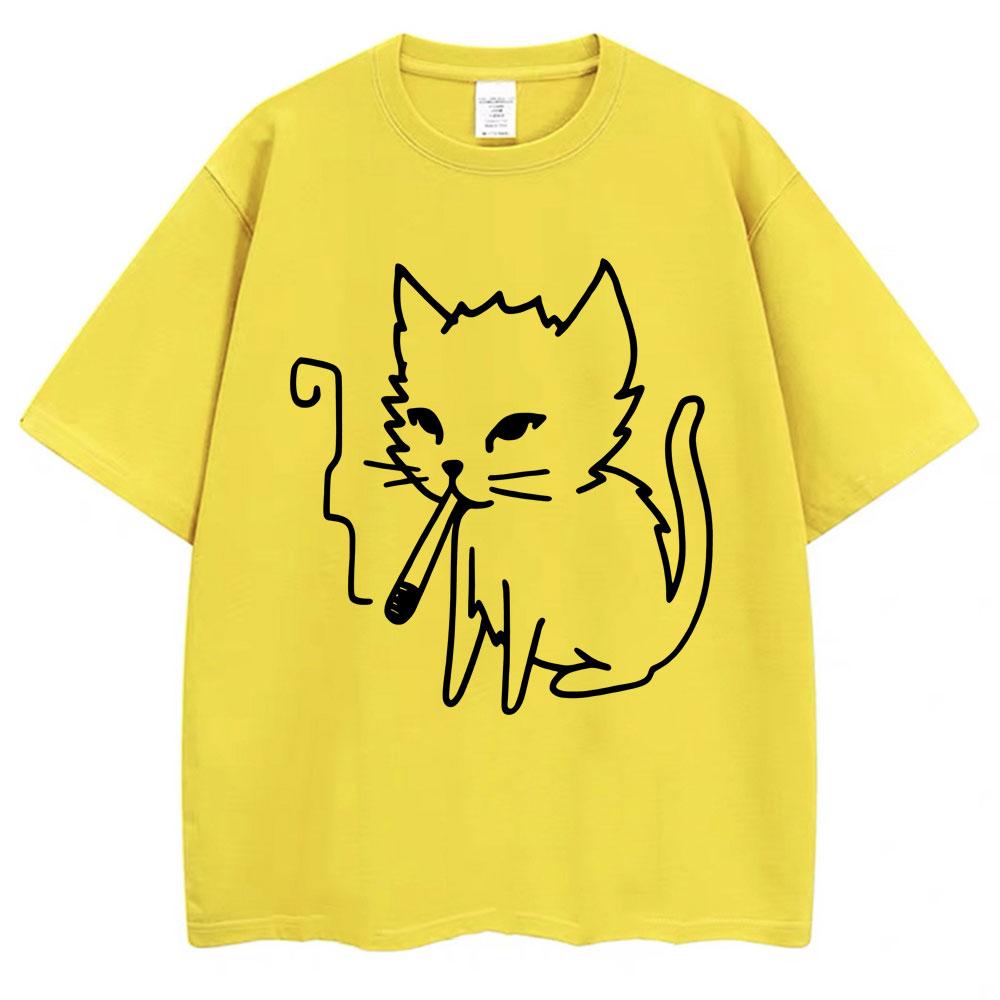 

Funny Smoking Cat Meme Graphic T-shirt Men Women Fashion Y2k Humor Short Sleeve Oversized Cozy Cotton Casual T Shirts Streetwear 3XL