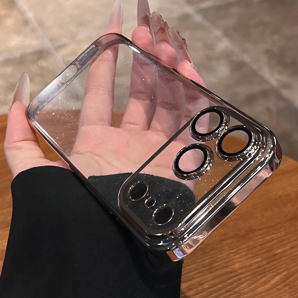 Transparent Glitter Phone Case For For Iphone 17 16 1 14 13 Pro Max 17Pro Air Pating Bumper Lens Protection Clear Back Cover