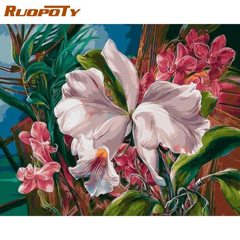 RUOPOTY Frameless Hand Painted DIY Digital Painting by Numbers Flowers Canvas Painting Kits Acrylic Wall Art Home Decor