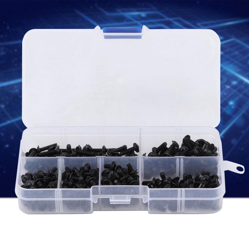 300pcs M3 Cross Round Head with Washer Carbon Steel Screw Bolt Assortment Set
