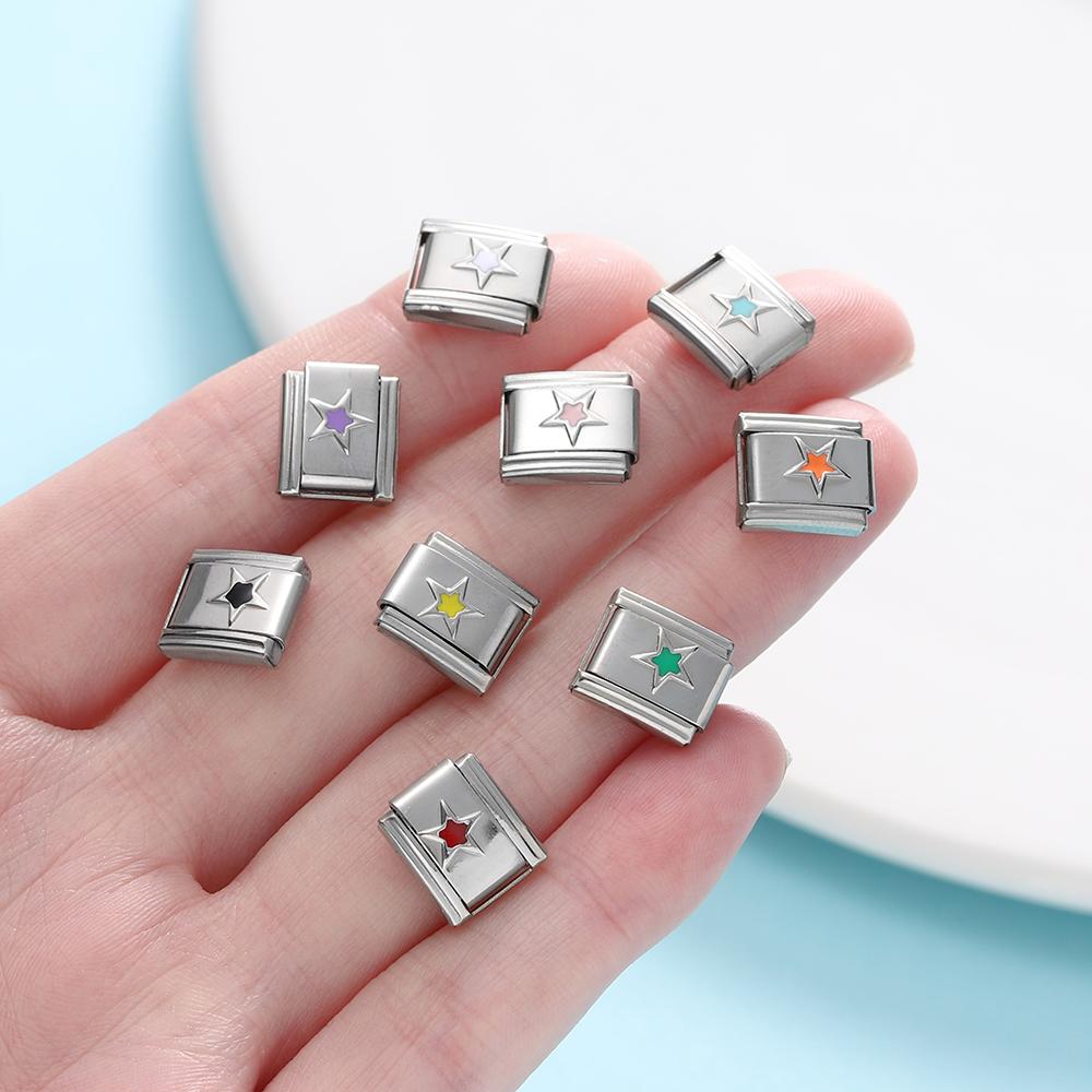 1pcs/lot Stainless Steel Five-Pointed Star Italian Links Fit 9x10mm Bracelets for DIY Bracelets Jewelry Making Accessories