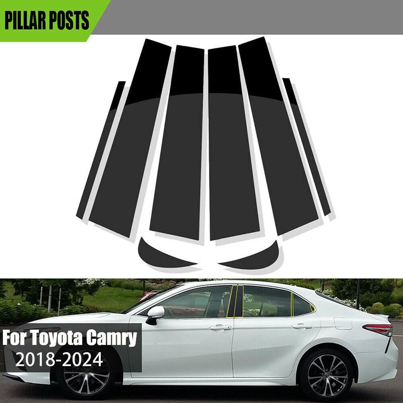 8Pcs Car Polished Black Window Pillar Door Post Trims Cover BC Column Panel Stickers For Toyota Camry 2018 2019 2020 2021-2024