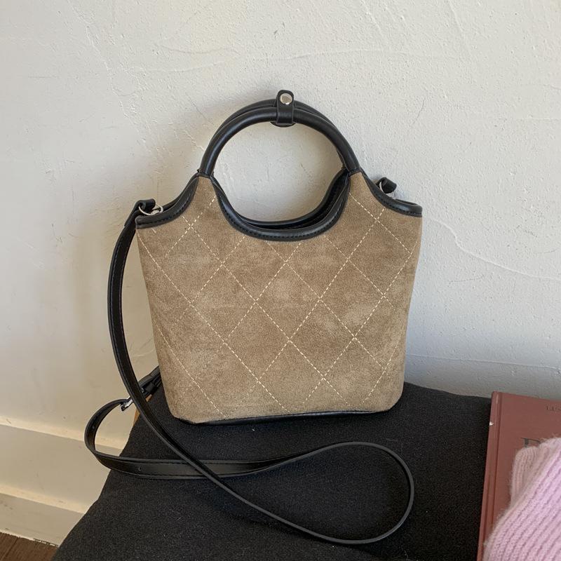 Rhombus hand bag women's 2025 new autumn and winter popular high-end suede shoulder bag crossbody bucket bag