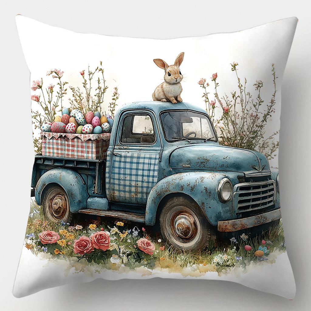 Easter Cartoon Printed Bunny Egg Pillowcase Home Sofa Cushion Cover Bedroom Bedside Pillow Cover