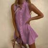 Cross-border Amazon Independent Site European and American New Women's Casual Cotton-linen Solid Color Dress Embroidered Ruffle Skirt