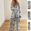 Primavera 2026 nuovo abbigliamento da donna europeo e americano stampa larga camicia a maniche lunghe pantaloni completo moda casual