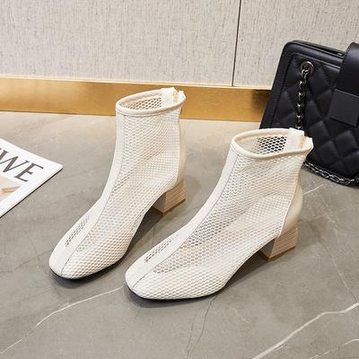 Summer Mesh Chunky Heel Ankle Boots - Breathable, Height-Boosting, Hollow Out Design for Women