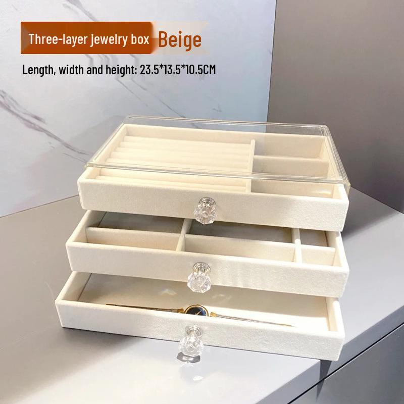 Triple-Layer Velvet Jewelry Box: Dustproof Drawer-Style Organizer and Decorative Storage