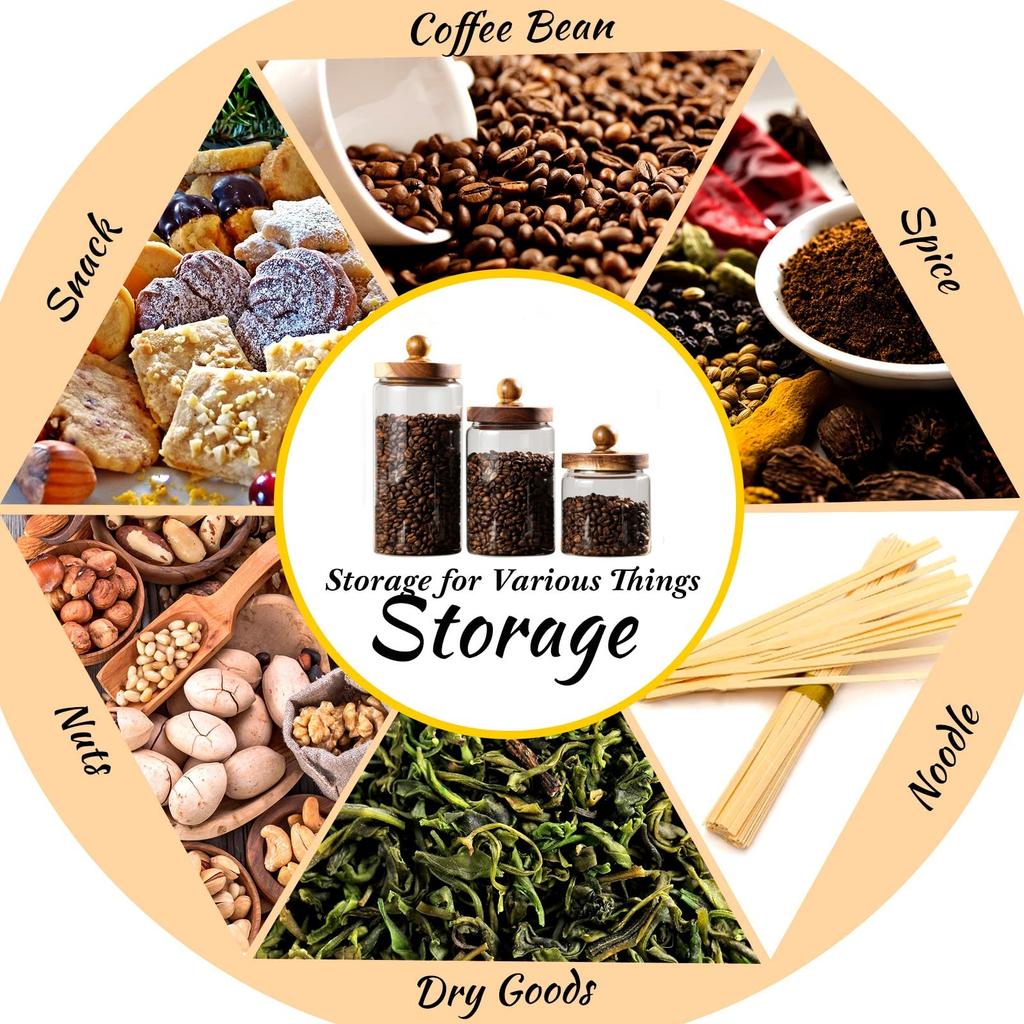 Glass Food Storage Jar with Wood Lid Airtight Sealed Clear Container for Coffee Beans Nuts Spice Candy Moisture-proof Storage