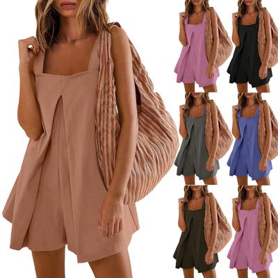 Kadın Günlük Tulum Tulum Yaz Kolsuz Şort Tulum Cebi