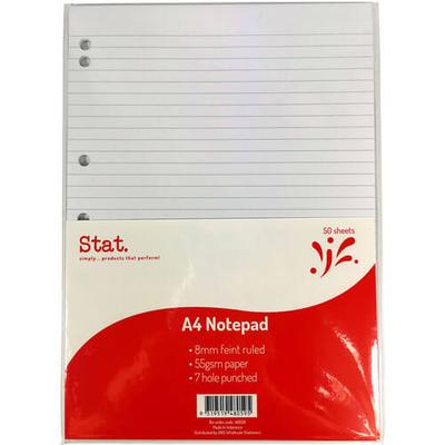 פנקס סטט דפים שורות 8 מ"מ 50 דפים A4 (לבן) (חורר)