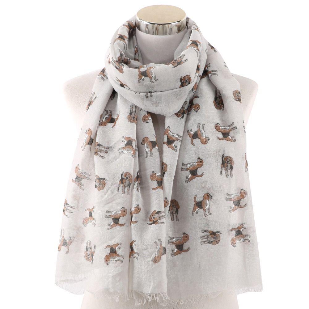 with Frayed Hem Animal Scarf Polyester Puppy Shawl Wrap New Design Dog Print Scarf