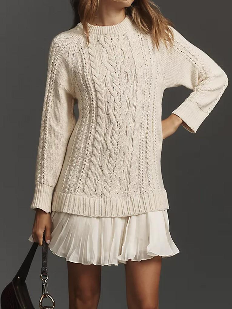2025 Autumn/Winter Women's Knitted Solid Color Sweater & Short Skirt Set - Casual Bestseller