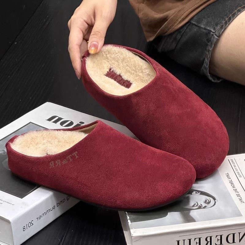 Lamb wool lazy bag head half slippers women wear slippers versatile thick-soled lazy hairy shoes women