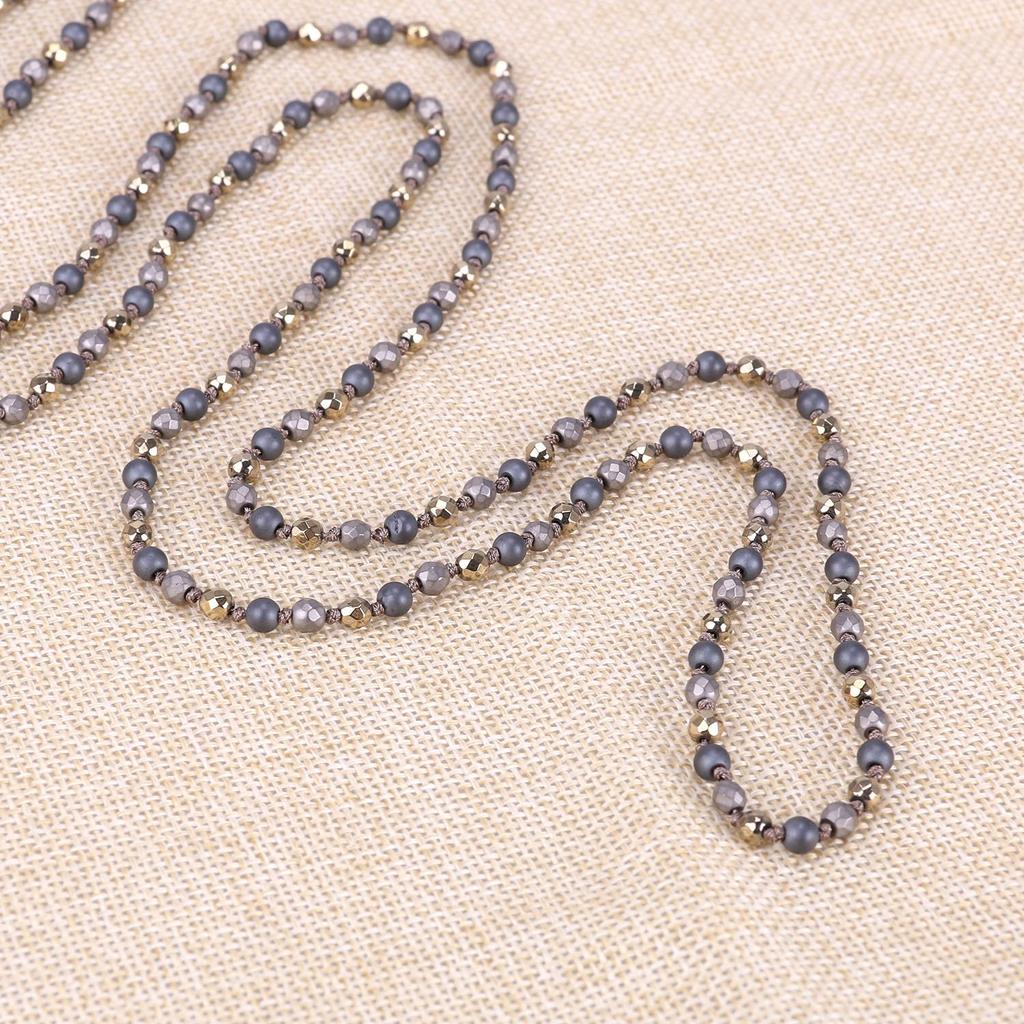 KELITCH Choker Onyx Hematite Bead Necklace Long Vintage Retro