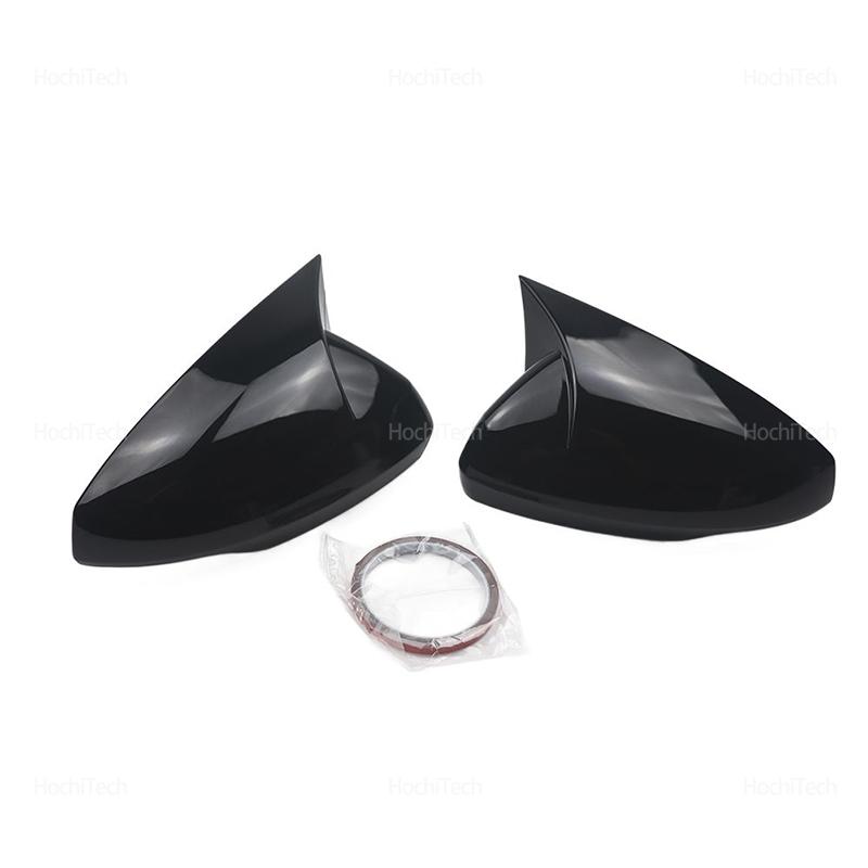 For Volkswagen Polo AW BZ 2017 2018 2019 2020 2021 2022 2023 2x Horn Style Add-on Rearview Mirror Cover Glossy Black