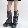 Damen Harajuku Seitliche Doppelt gestreifte Cargo Beinabdeckung mit Kordelzug Motorrad Baggy Fußlose Socken Beinstulpen Gamaschen