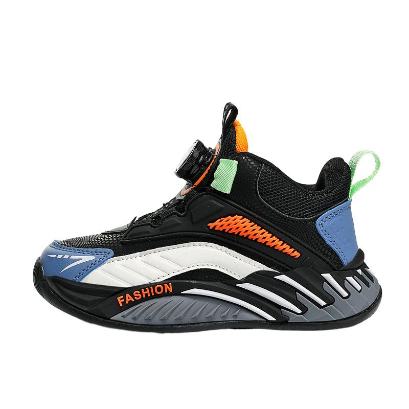 Boys' Shoes Autumn and Winter New Middle-aged and Older Children's Leather Waterproof Casual Sports Shoes Children's Rotating Buckle Running Shoes