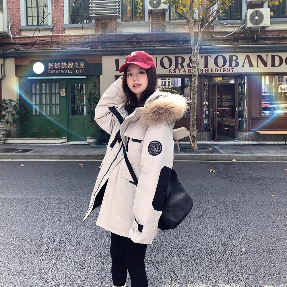 Qianxi couple down jacket men's and women's medium and long outdoor thickened Northeast can wear large fur collar tooling jacket