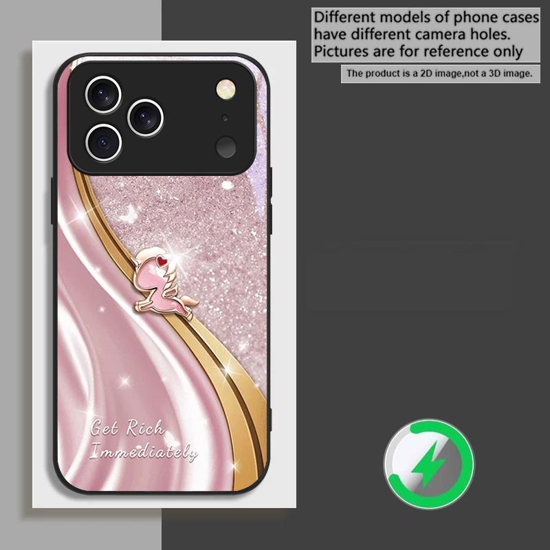 

Мечтательный фиолетовый единорог, подходящий для iPhone 17 Pro Max 16E 15 Pro 14 13 Plus 12 mini 11 XR Xs 7 8 16 Air, черная стеклянная крышка для телефона iPhone Air