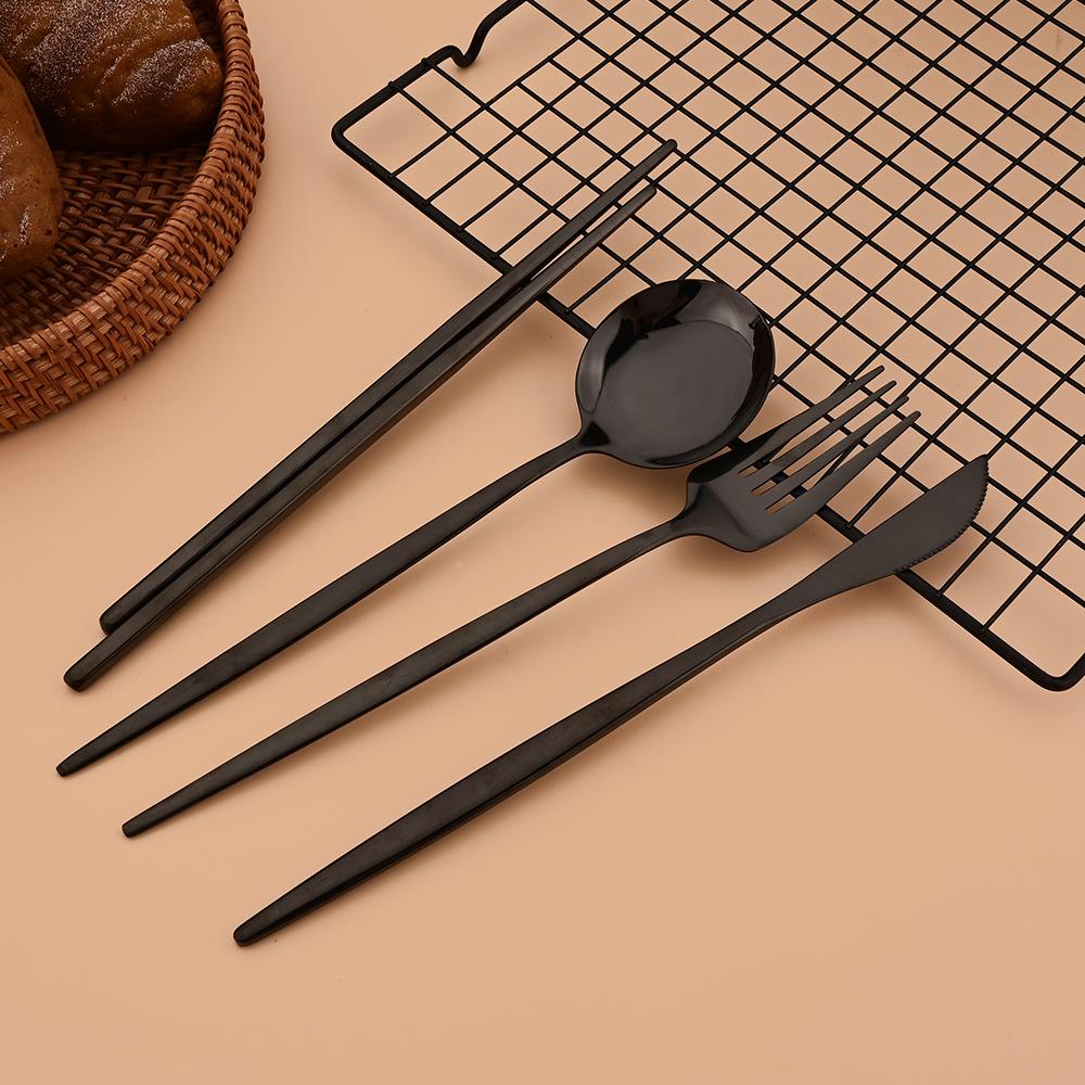 12Pcs/Set Western Golden Stainless Steel Cutlery Set Mirror Dinnerware Set Fork Spoon Chopsticks Tableware Flatware Set