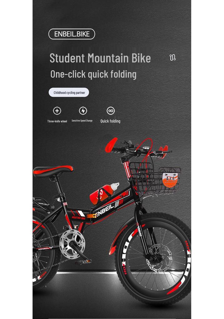Folding 20/22/24-inch Children's Bicycle with Disc Brake & Variable Speed for Older Kids
