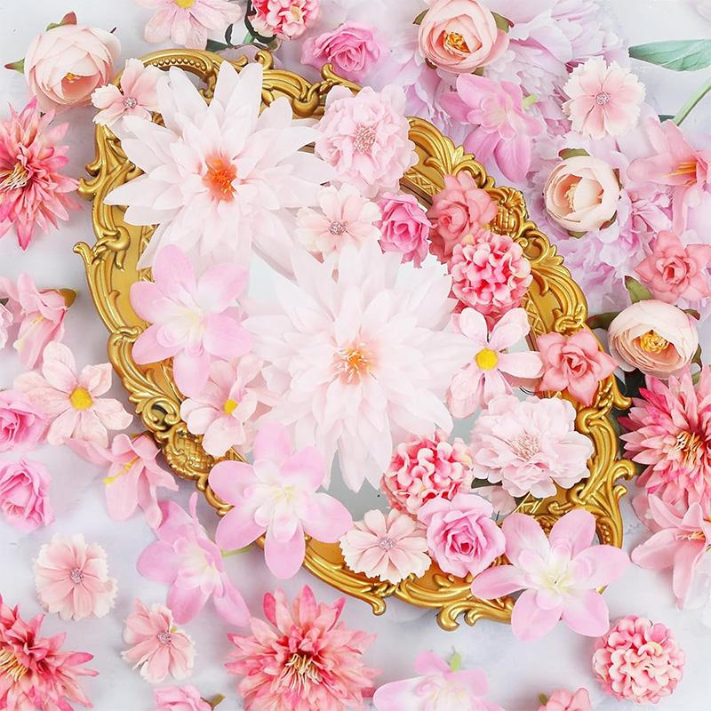 Pink Artificial Flowers Head For Wedding Home Room Decor DIY Fake Flowers For Decoration Birthday Party Craft Wreath Decoration