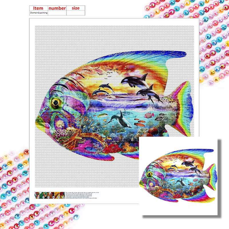 New Arrival 5D DIY Full Circle Diamond Painting "Fish" Embroidery Cross Stitch Home Decor Gift