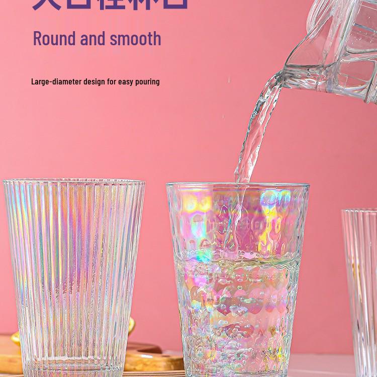 Dazzling Raindrop Glass Cup - Vertical Stripe, Heat-Resistant, Transparent, Thickened, Ins Style.