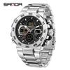 SANDA 6312 New Steel Strip Sports Watch Dual Display Dual Movement 5ATM Waterproof Multi functional Men's Electronic Watch-1