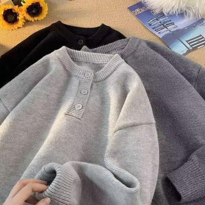 Men's High-End Henley Collar Sweater - Spring/Autumn 2026 Solid Color Knitwear