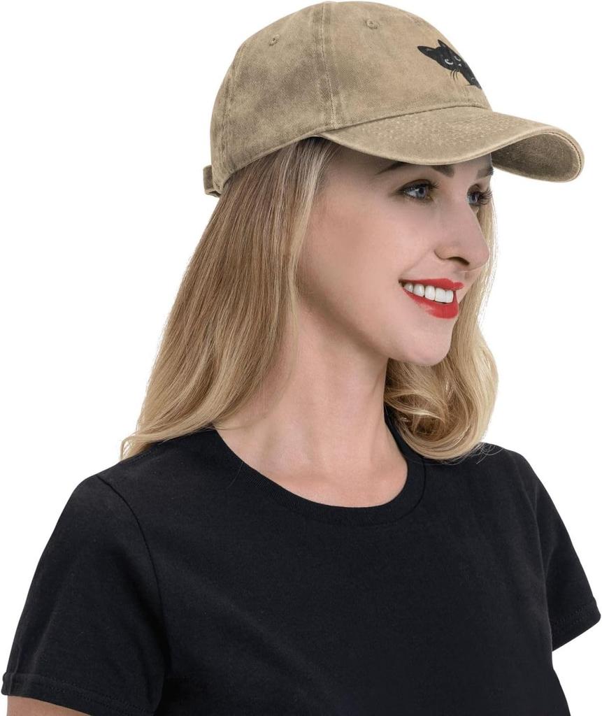 Funny Black Cat Peeking Baseball Cap Golf Hat Dad Hat Vintage Cotton Washed Baseball Caps for Women Unisex