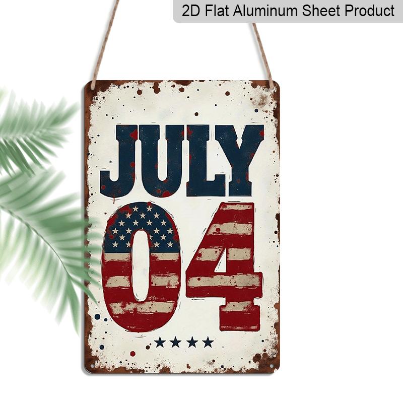 

2D Flat, 8x12 Inch Vintage July 4th Metal Wall Decor - Distressed American Flag Sign Suitable for Independence Day, Rustic Aluminium Hanging 20*30cm