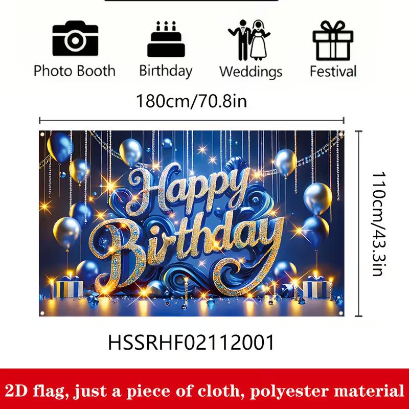 

2D Blue Gold Birthday Backdrop Banner Glitter Streamer Happy Birthday Party Decor Background 47.2x31.5inch/120*80cm