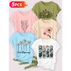 Five-piece set Elegant short-sleeved shirt for women Artistic floral print round-neck women's short-sleeve shirt suitable for spring and summer