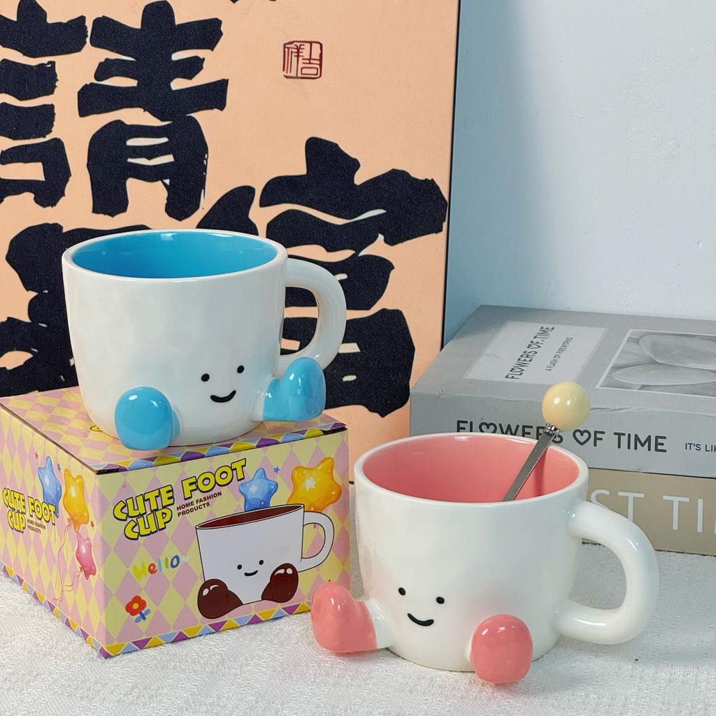 Fuß Keramiktasse Haushaltsbecher Damen Nischen-Design-Tasse Büro Trinkwasser Frühstück Kaffeetasse Geschenk