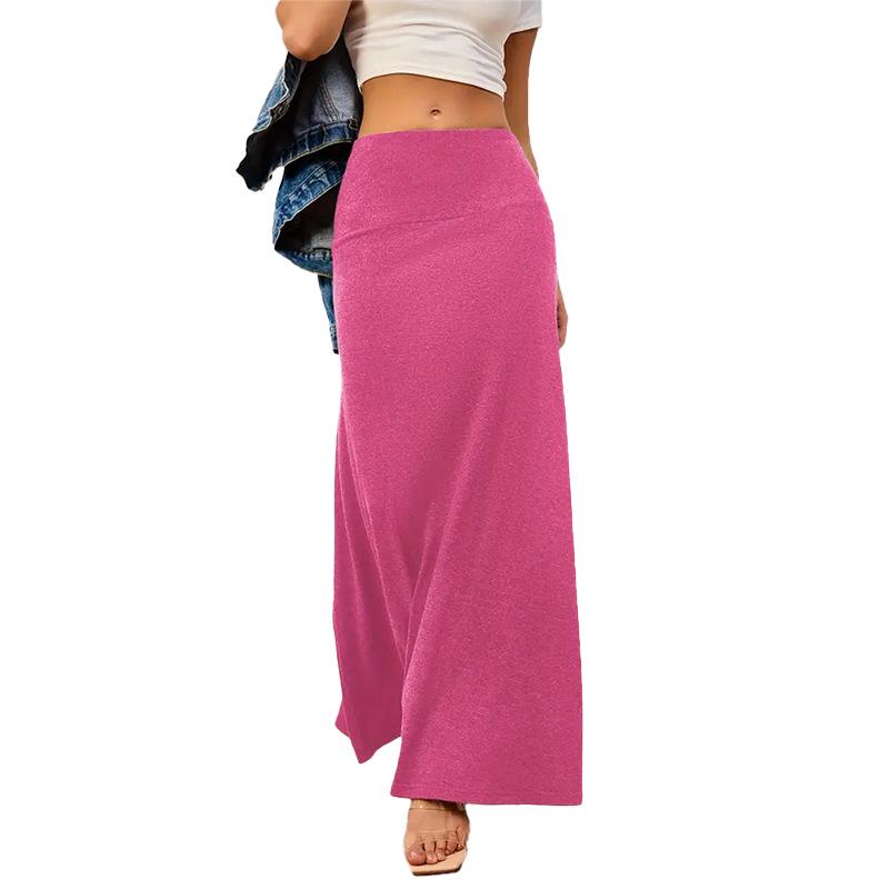 European & American Commuter A-Line Midi Skirt - Solid Color, Knit, Polyester-Cotton, Micro-Elastic, Spring/Autumn Wear