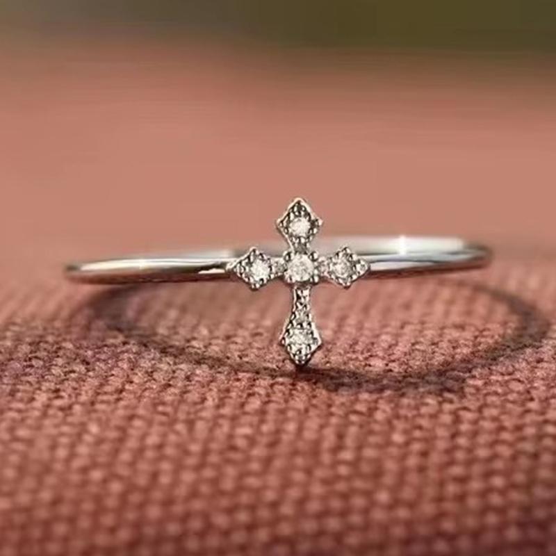 Huitan Cross Design Women Ring Simple Style Versatile Chic Accessories for Party Daily Fashion Dainty Jewelry Inlaid Shining CZ