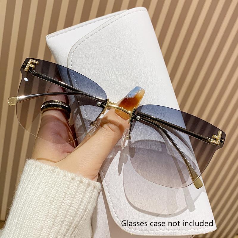 Frameless Square Sunglasses Fashion Trend Cutting Edge Large Frame Sunglasses Women's Letters F Street S Sunglasses 98